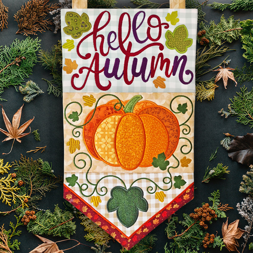 Hello Fall/Autumn Flag 5x7 6x10 7x12 - Sweet Pea Australia In the hoop machine embroidery designs. in the hoop project, in the hoop embroidery designs, craft in the hoop project, diy in the hoop project, diy craft in the hoop project, in the hoop embroidery patterns, design in the hoop patterns, embroidery designs for in the hoop embroidery projects, best in the hoop machine embroidery designs perfect for all hoops and embroidery machines