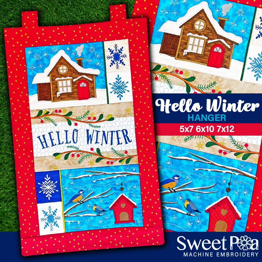 Hello Winter Hanger 5x7 6x10 7x12 In the hoop machine embroidery designs