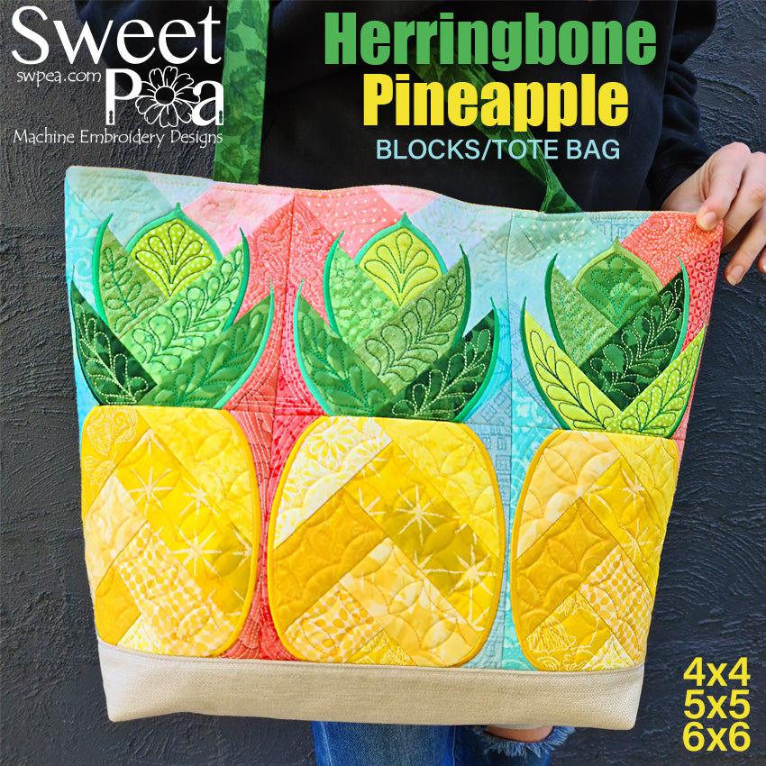 Herringbone Pineapple Blocks/Tote Bag 4x4 5x5 6x6 - Sweet Pea Australia In the hoop machine embroidery designs. in the hoop project, in the hoop embroidery designs, craft in the hoop project, diy in the hoop project, diy craft in the hoop project, in the hoop embroidery patterns, design in the hoop patterns, embroidery designs for in the hoop embroidery projects, best in the hoop machine embroidery designs perfect for all hoops and embroidery machines