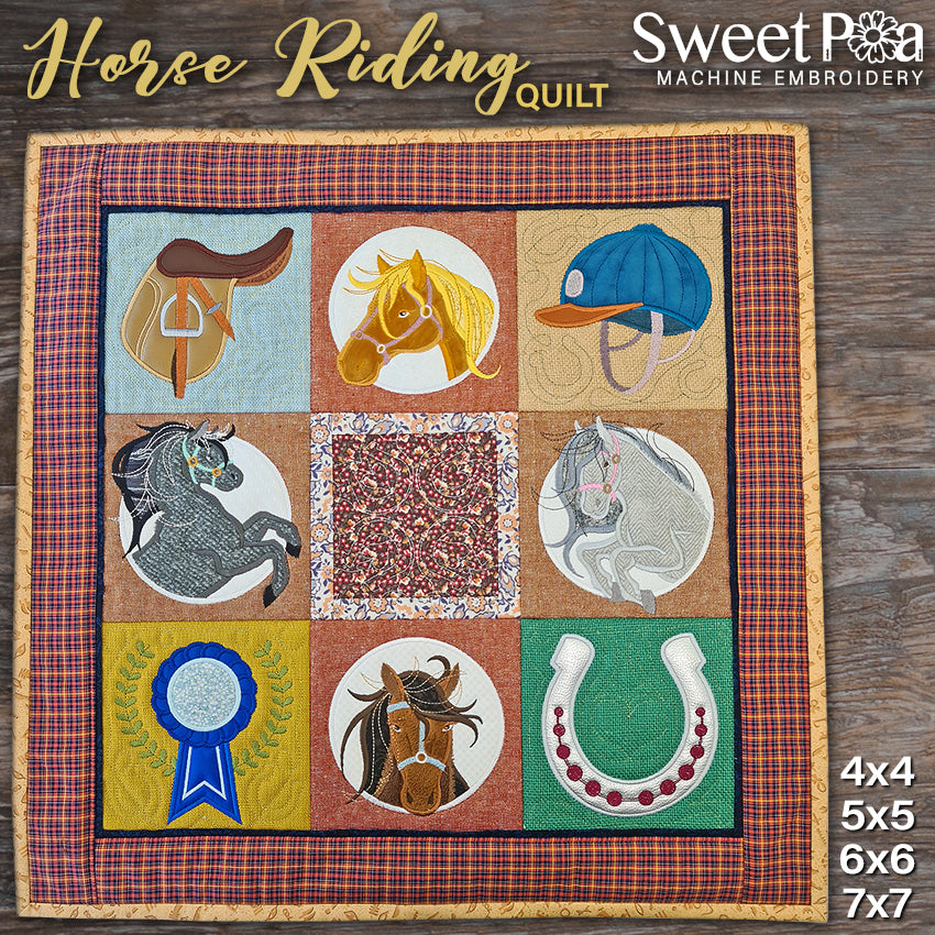 Horse Riding Quilt 4x4 5x5 6x6 7x7 - Sweet Pea Australia In the hoop machine embroidery designs. in the hoop project, in the hoop embroidery designs, craft in the hoop project, diy in the hoop project, diy craft in the hoop project, in the hoop embroidery patterns, design in the hoop patterns, embroidery designs for in the hoop embroidery projects, best in the hoop machine embroidery designs perfect for all hoops and embroidery machines