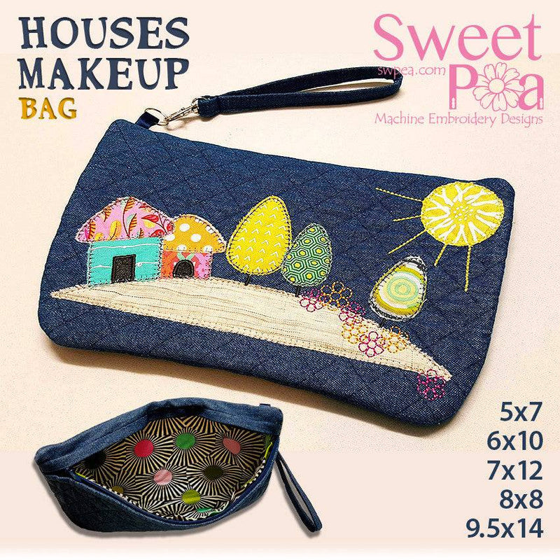 Houses Makeup Zipper Bag 5x7 6x10 7x12 8x8 9.5x14 - Sweet Pea