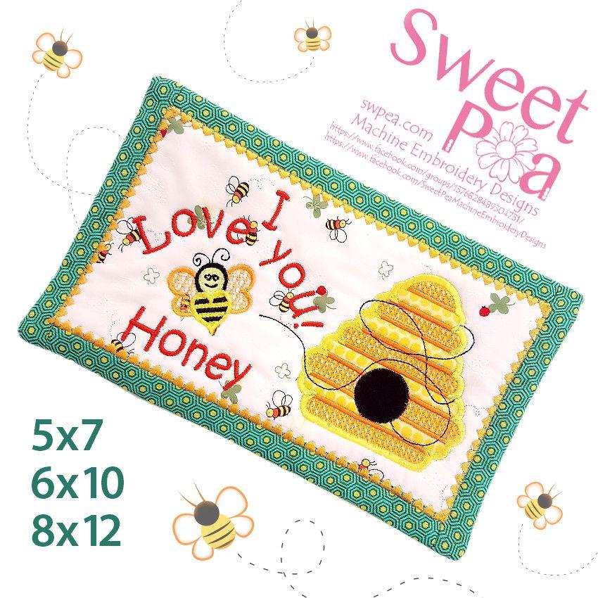 I Love You, Honey Mug Rug 5x7 6x10 7x12 - Sweet Pea Australia In the hoop machine embroidery designs. in the hoop project, in the hoop embroidery designs, craft in the hoop project, diy in the hoop project, diy craft in the hoop project, in the hoop embroidery patterns, design in the hoop patterns, embroidery designs for in the hoop embroidery projects, best in the hoop machine embroidery designs perfect for all hoops and embroidery machines