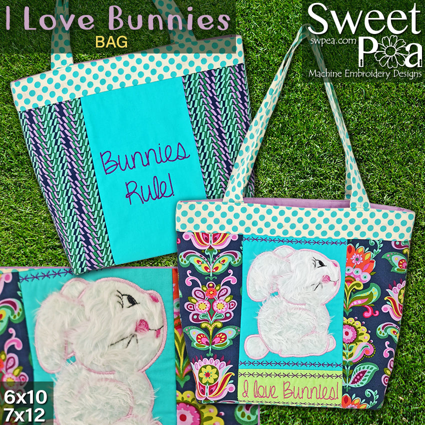 I Love Bunnies Bag 6x10 7x12 - Sweet Pea Australia In the hoop machine embroidery designs. in the hoop project, in the hoop embroidery designs, craft in the hoop project, diy in the hoop project, diy craft in the hoop project, in the hoop embroidery patterns, design in the hoop patterns, embroidery designs for in the hoop embroidery projects, best in the hoop machine embroidery designs perfect for all hoops and embroidery machines