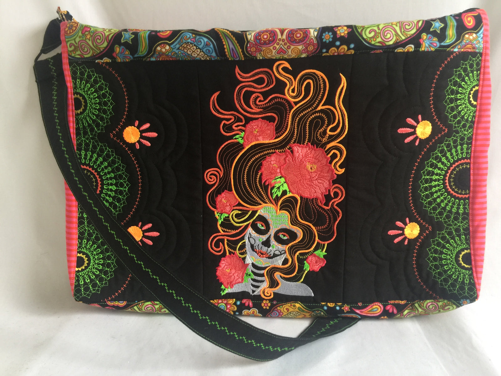 Day of the Dead laptop bag in the hoop machine embroidery design ITH