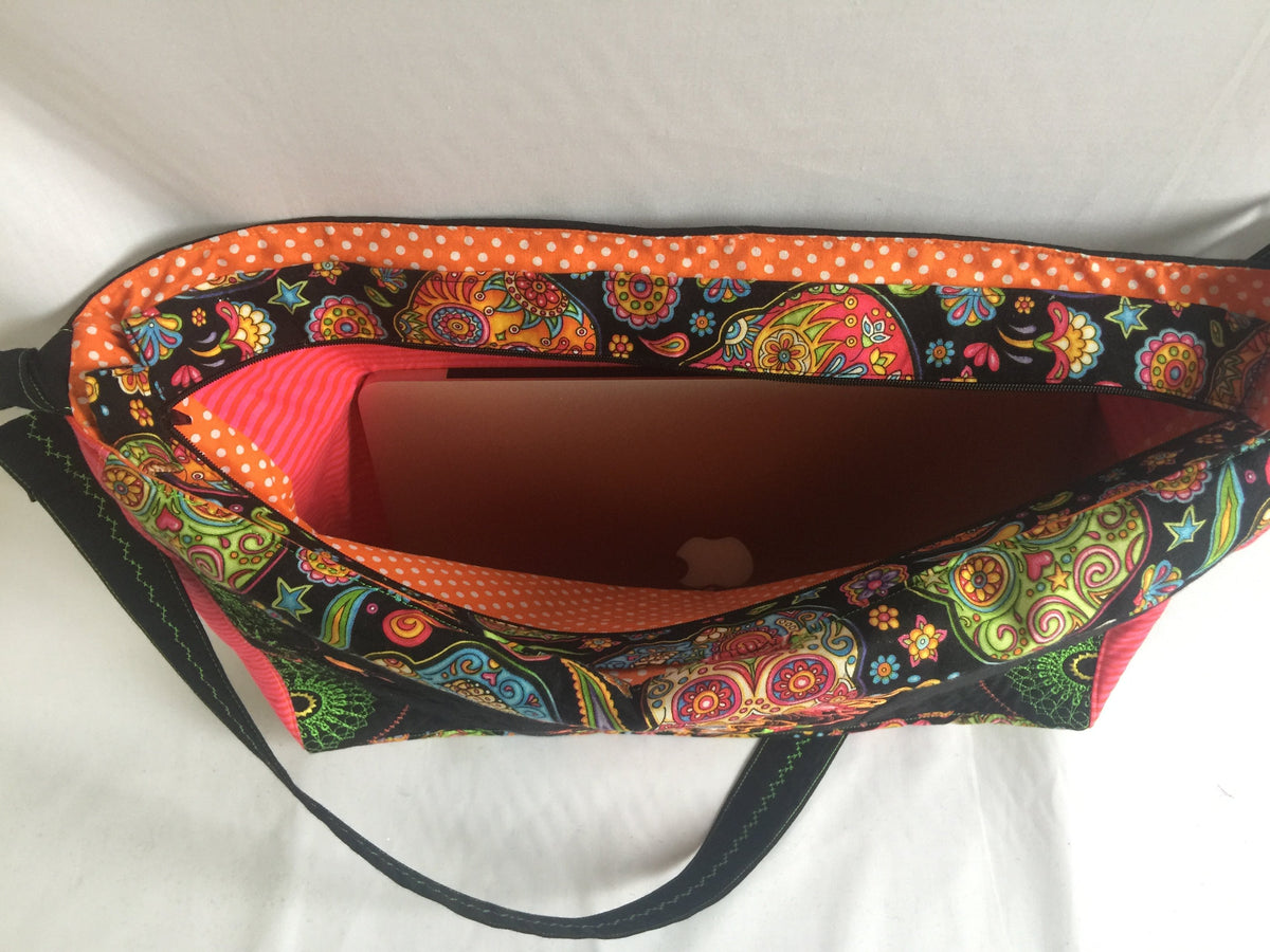 Day of the Dead laptop bag in the hoop machine embroidery design ITH