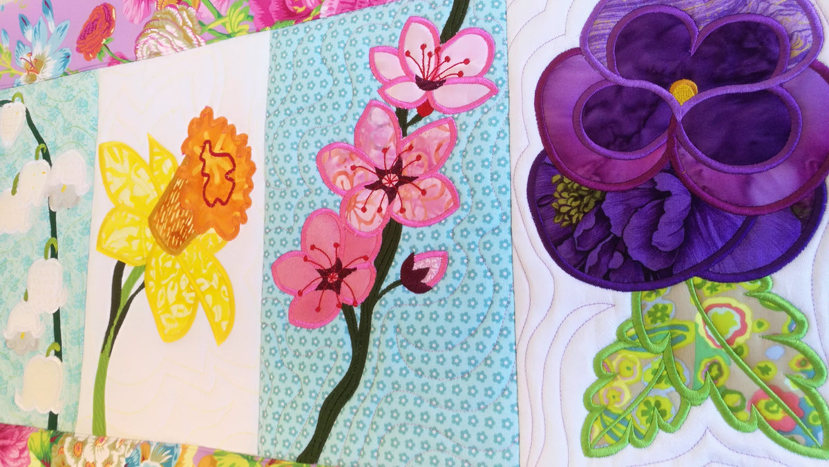 Machine Embroidery Design In The Hoop - Spring Flowers Table Runner