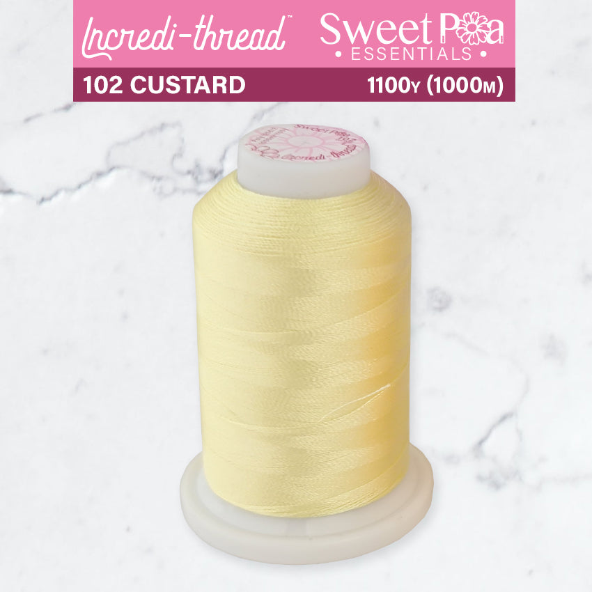 Incredi-Thread™ Spool  - 102 CUSTARD - Sweet Pea Australia In the hoop machine embroidery designs. in the hoop project, in the hoop embroidery designs, craft in the hoop project, diy in the hoop project, diy craft in the hoop project, in the hoop embroidery patterns, design in the hoop patterns, embroidery designs for in the hoop embroidery projects, best in the hoop machine embroidery designs perfect for all hoops and embroidery machines