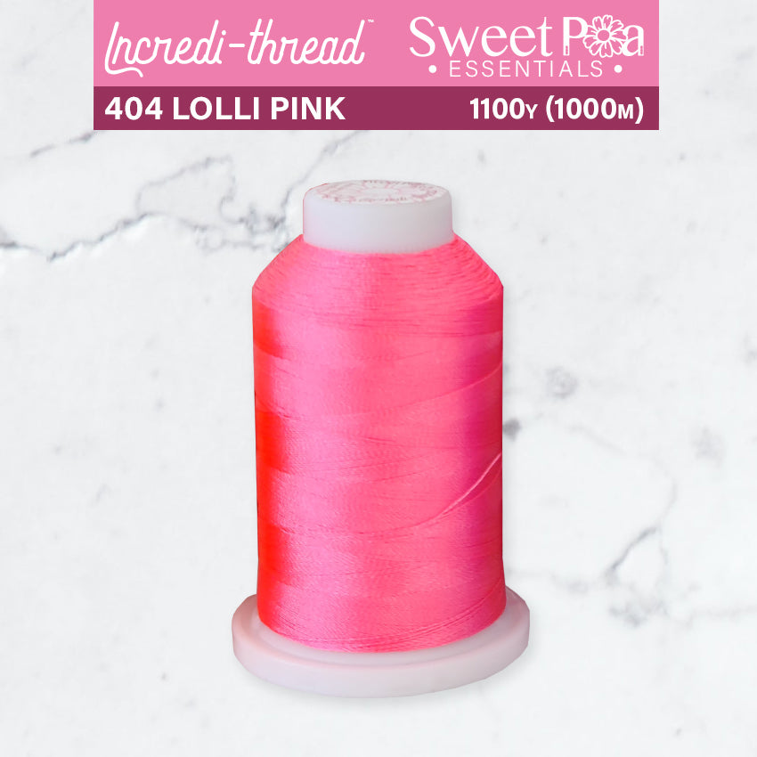 Incredi-Thread™ Spool  - 404 LOLLI PINK - Sweet Pea Australia In the hoop machine embroidery designs. in the hoop project, in the hoop embroidery designs, craft in the hoop project, diy in the hoop project, diy craft in the hoop project, in the hoop embroidery patterns, design in the hoop patterns, embroidery designs for in the hoop embroidery projects, best in the hoop machine embroidery designs perfect for all hoops and embroidery machines