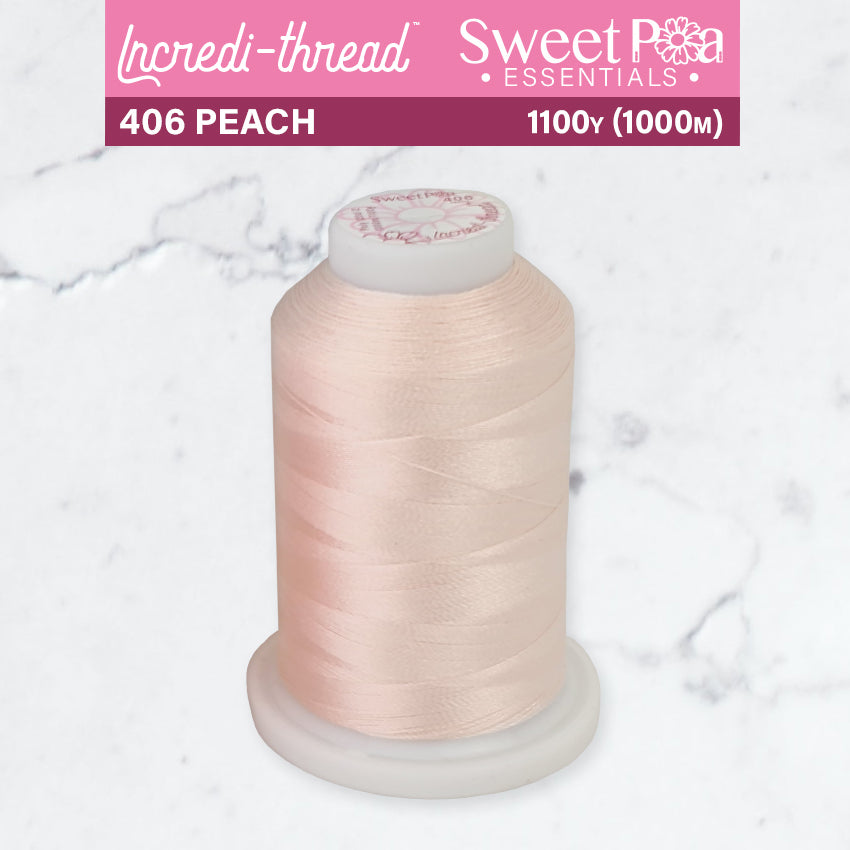 Incredi-Thread™ Spool  - 406 PEACH - Sweet Pea Australia In the hoop machine embroidery designs. in the hoop project, in the hoop embroidery designs, craft in the hoop project, diy in the hoop project, diy craft in the hoop project, in the hoop embroidery patterns, design in the hoop patterns, embroidery designs for in the hoop embroidery projects, best in the hoop machine embroidery designs perfect for all hoops and embroidery machines