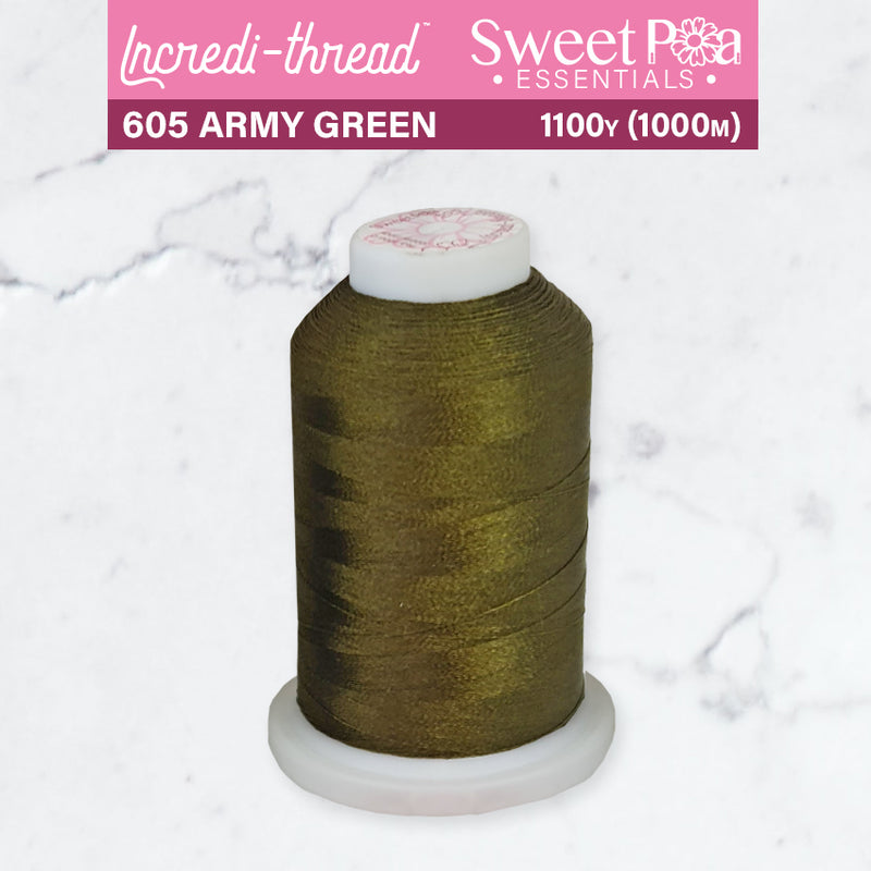 Incredi-Thread™ Spool  - 605 ARMY GREEN - Sweet Pea In The Hoop Machine Embroidery Design
