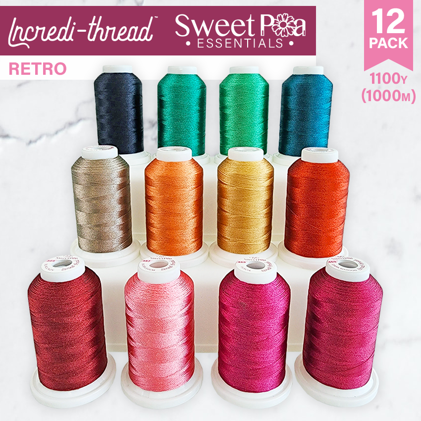 Incredi-thread™ 1000M/1100YDS 12 Pack - Retro In the hoop machine embroidery designs