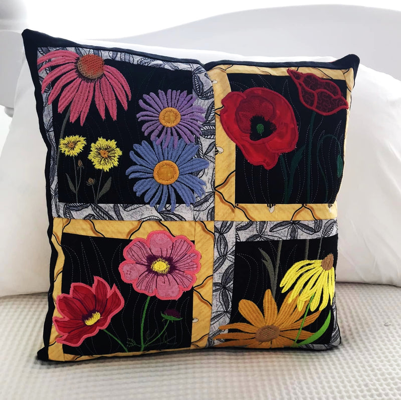 Wildflower Window Cushion 4x4 5x5 6x6 7x7 8x8 - Sweet Pea In The Hoop Machine Embroidery Design