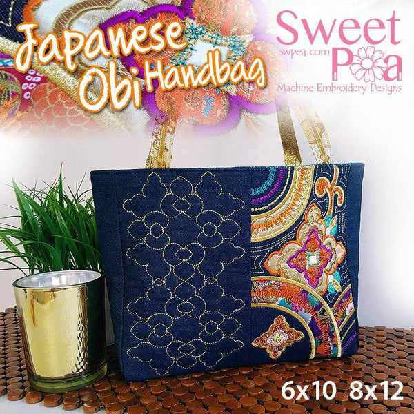Japanese Obi Tote Bag 6x10 8x12 - Sweet Pea
