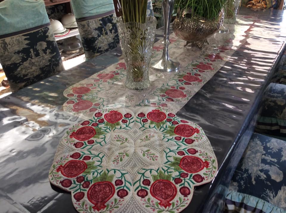 Festive Pomegranate Table Centre / Runner 4x4 5x5 6x6 7x7 In the hoop machine embroidery designs