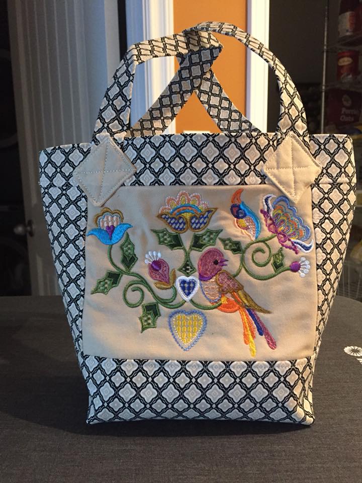 Crewel bird and flowers bag 5x7 6x10 - Sweet Pea