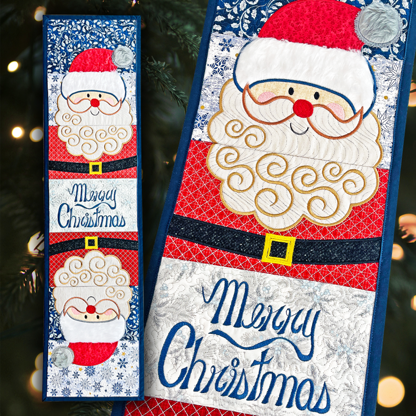 Jolly Santa Table Runner 5x7 6x10 7x12 In the hoop machine embroidery designs