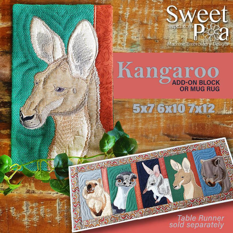 Kangaroo Add-on Block or Mug Rug 5x7 6x10 7x12 - Sweet Pea