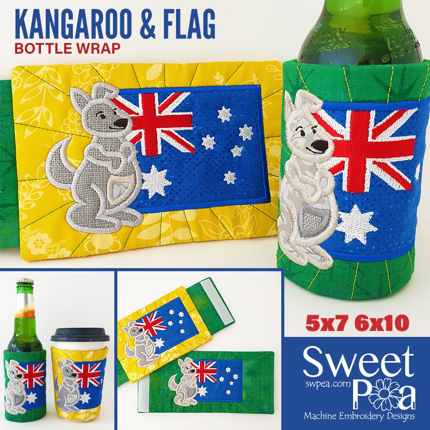 Kangaroo and Flag Bottle Wrap 4x4 5x7 and 6x10 - Sweet Pea Australia In the hoop machine embroidery designs. in the hoop project, in the hoop embroidery designs, craft in the hoop project, diy in the hoop project, diy craft in the hoop project, in the hoop embroidery patterns, design in the hoop patterns, embroidery designs for in the hoop embroidery projects, best in the hoop machine embroidery designs perfect for all hoops and embroidery machines