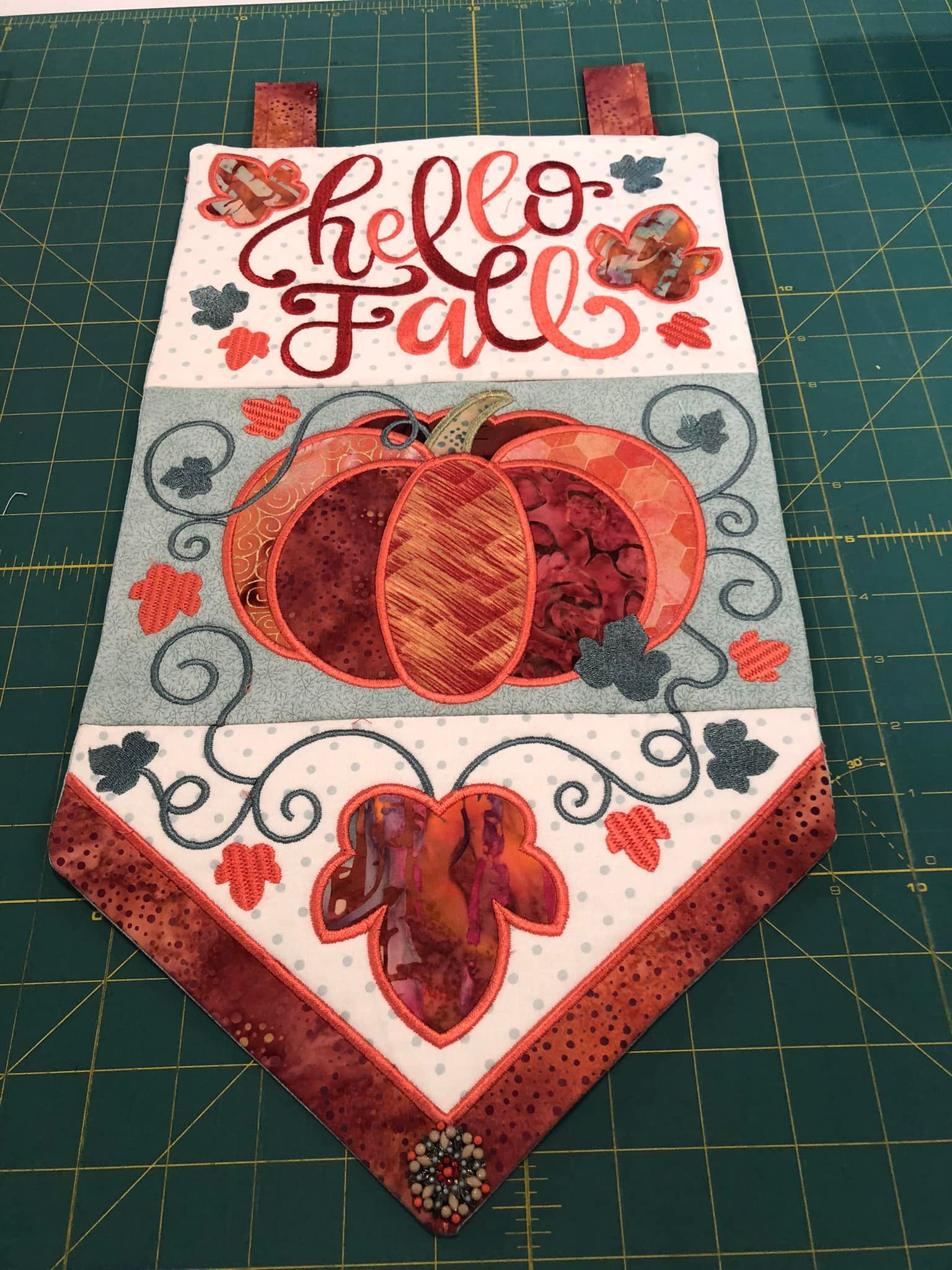 Hello Fall/Autumn Flag 5x7 6x10 7x12 In the hoop machine embroidery designs