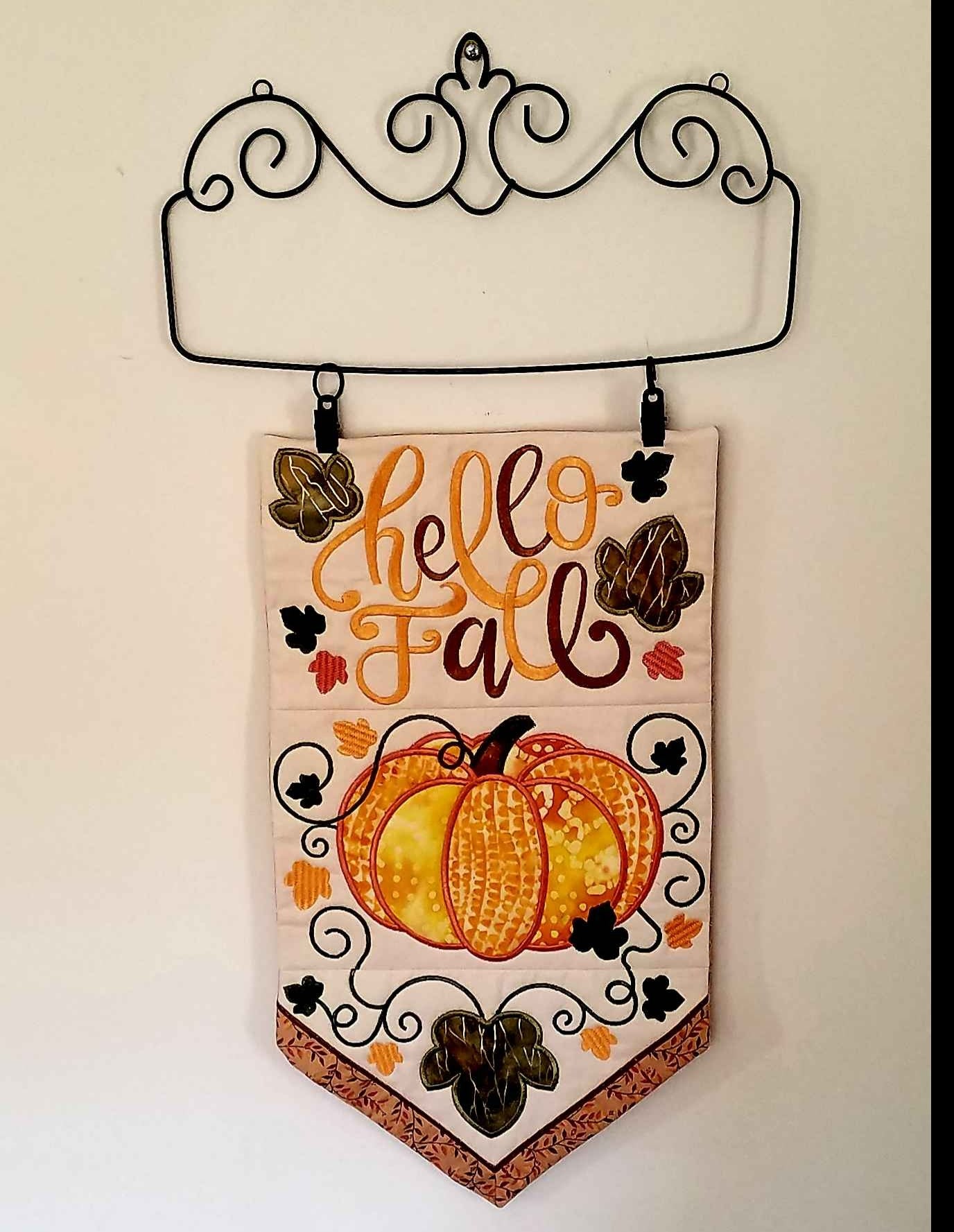 Hello Fall/Autumn Flag 5x7 6x10 7x12 In the hoop machine embroidery designs