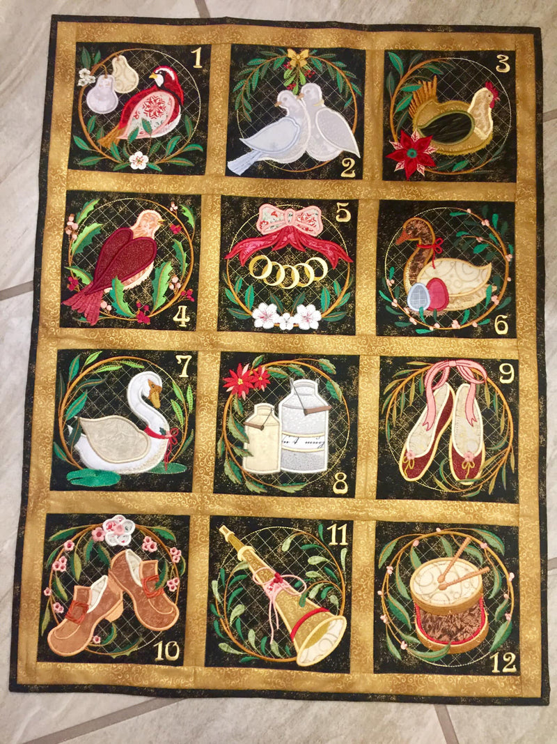 Bulk Twelve Days of Christmas Quilt - Sweet Pea In The Hoop Machine Embroidery Design