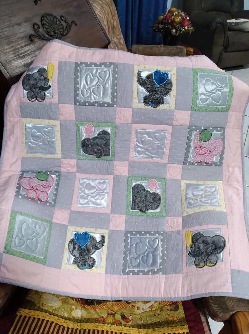 Elephant with Balloons Baby Quilt 4x4 5x5 6x6 7x7 - Sweet Pea