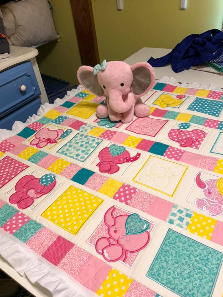 Baby quilt girl popular elephant