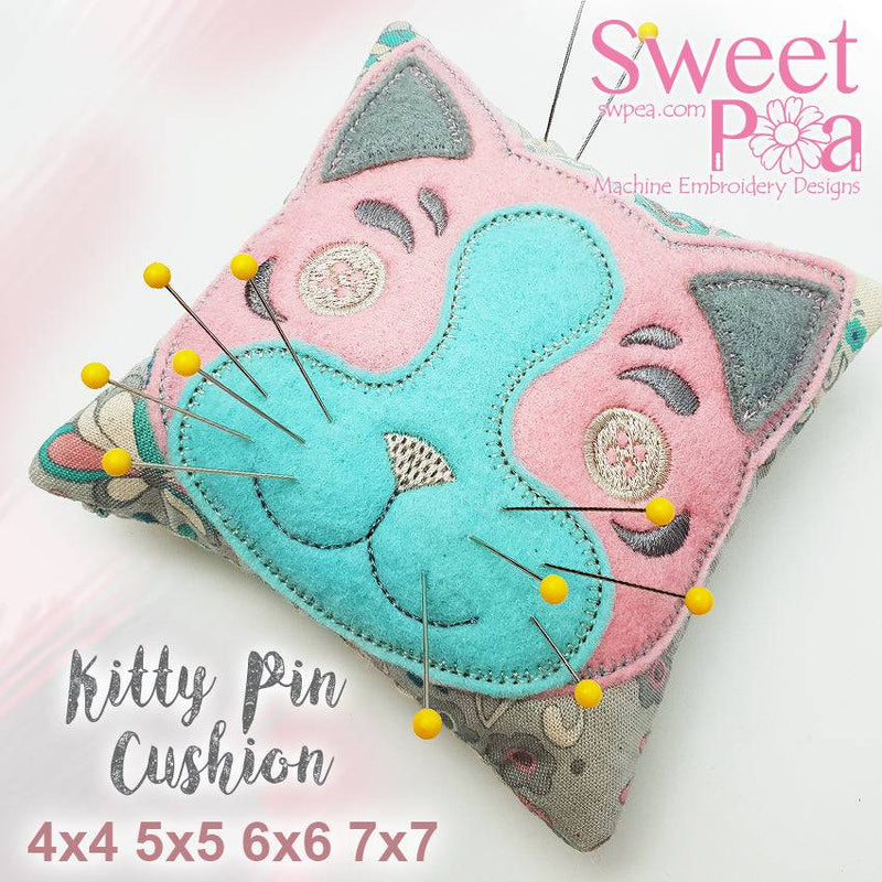 Kitty Pin Cushion 6x6 7x7 8x8 9x9 in the hoop machine embroidery design