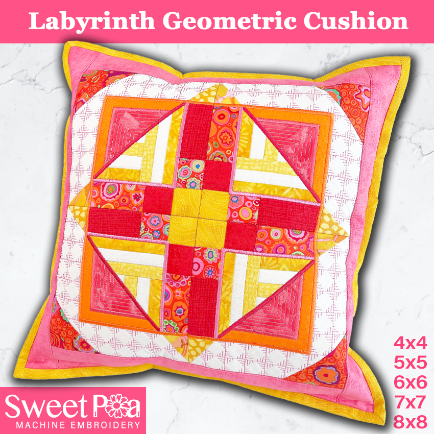 Labyrinth Geometric Cushion 5x5 6x6 7x7 8x8 In the hoop machine embroidery designs