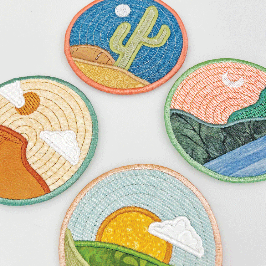 Landscape Coasters 4x4 5x5 6x6 - Sweet Pea Australia In the hoop machine embroidery designs. in the hoop project, in the hoop embroidery designs, craft in the hoop project, diy in the hoop project, diy craft in the hoop project, in the hoop embroidery patterns, design in the hoop patterns, embroidery designs for in the hoop embroidery projects, best in the hoop machine embroidery designs perfect for all hoops and embroidery machines