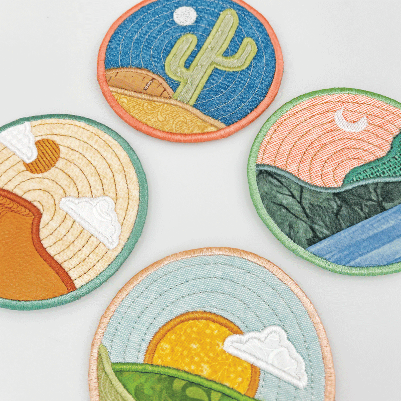Landscape Coasters 4x4 5x5 6x6 - Sweet Pea In The Hoop Machine Embroidery Design
