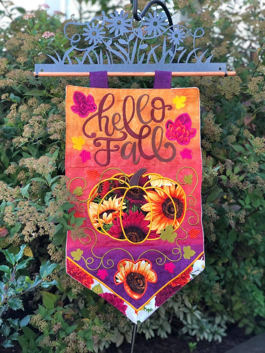 Hello Fall/Autumn Flag 5x7 6x10 7x12 In the hoop machine embroidery designs