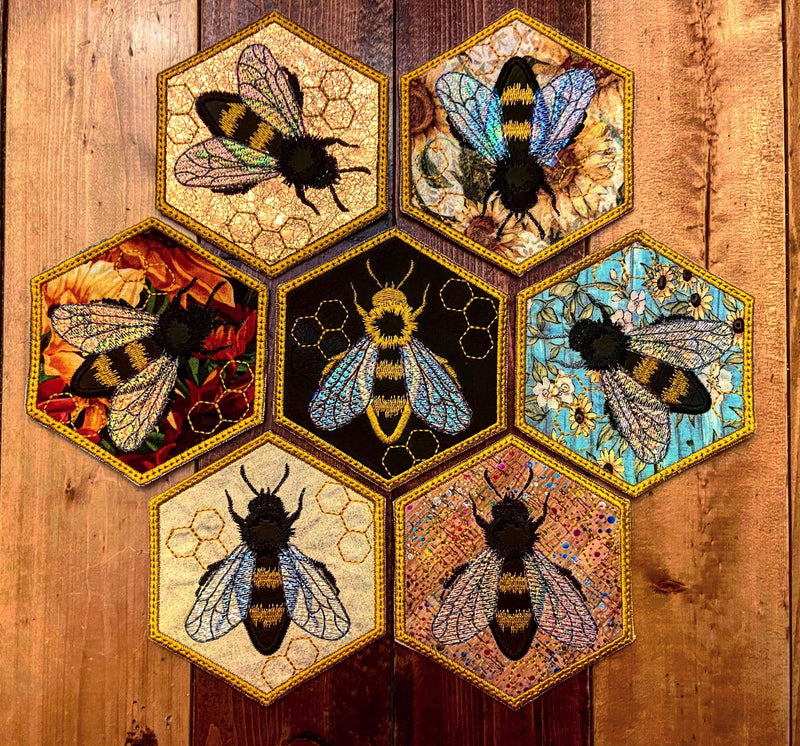 In The Hoop Embroidery - Honeybee Placemat And Coaster