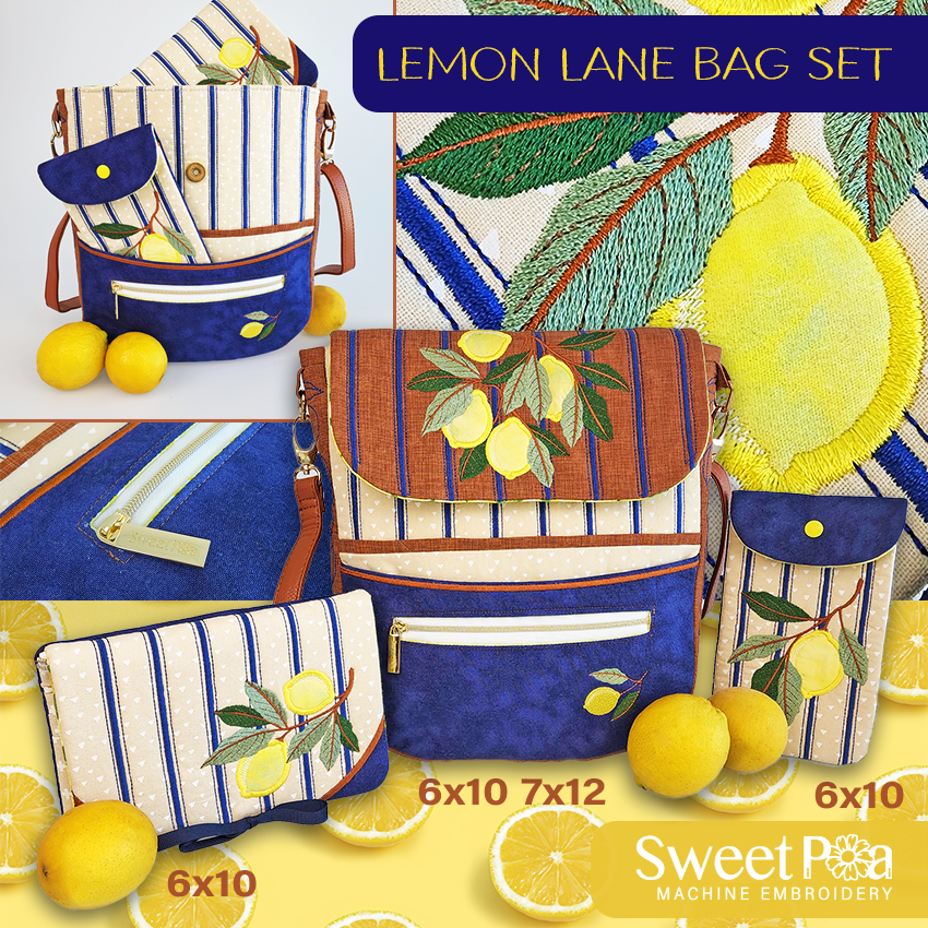 Lemon Lane Bag Set In the hoop machine embroidery designs