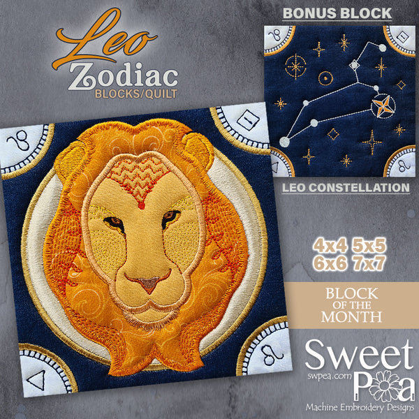 BOM Zodiac Quilt Block 5 - Leo | Sweet Pea.