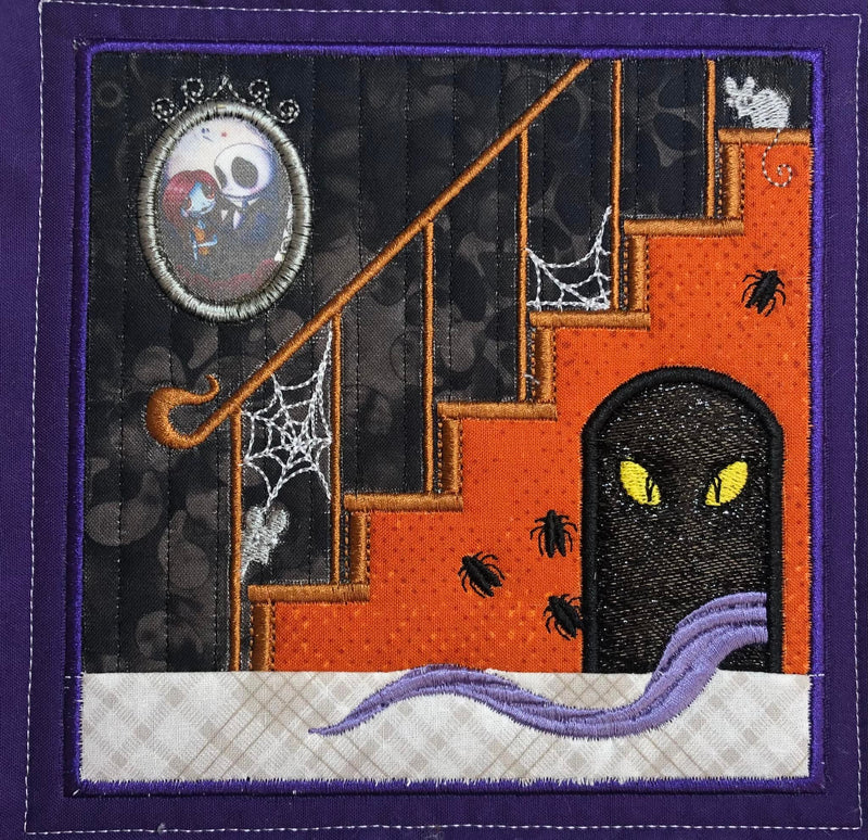 BOW Halloween Haunted House Quilt - Block 4 - Sweet Pea In The Hoop Machine Embroidery Design hoop machine embroidery designs, embroidery patterns, embroidery set, embroidery appliqué, hoop embroidery designs, small hoop designs, the best in the hoop machine embroidery designs, the best in the hoop sewing and embroidery designs