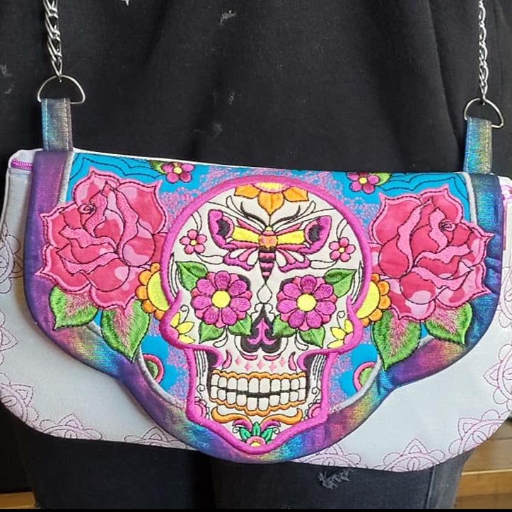 Sugar Skull Clutch with Zipper 5x7 6x10 7x12 9.5x14 - Sweet Pea Australia In the hoop machine embroidery designs. in the hoop project, in the hoop embroidery designs, craft in the hoop project, diy in the hoop project, diy craft in the hoop project, in the hoop embroidery patterns, design in the hoop patterns, embroidery designs for in the hoop embroidery projects, best in the hoop machine embroidery designs perfect for all hoops and embroidery machines