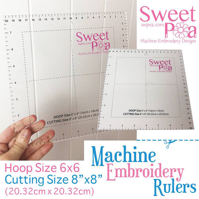 Machine Embroidery Ruler for 6x6 hoop - Sweet Pea