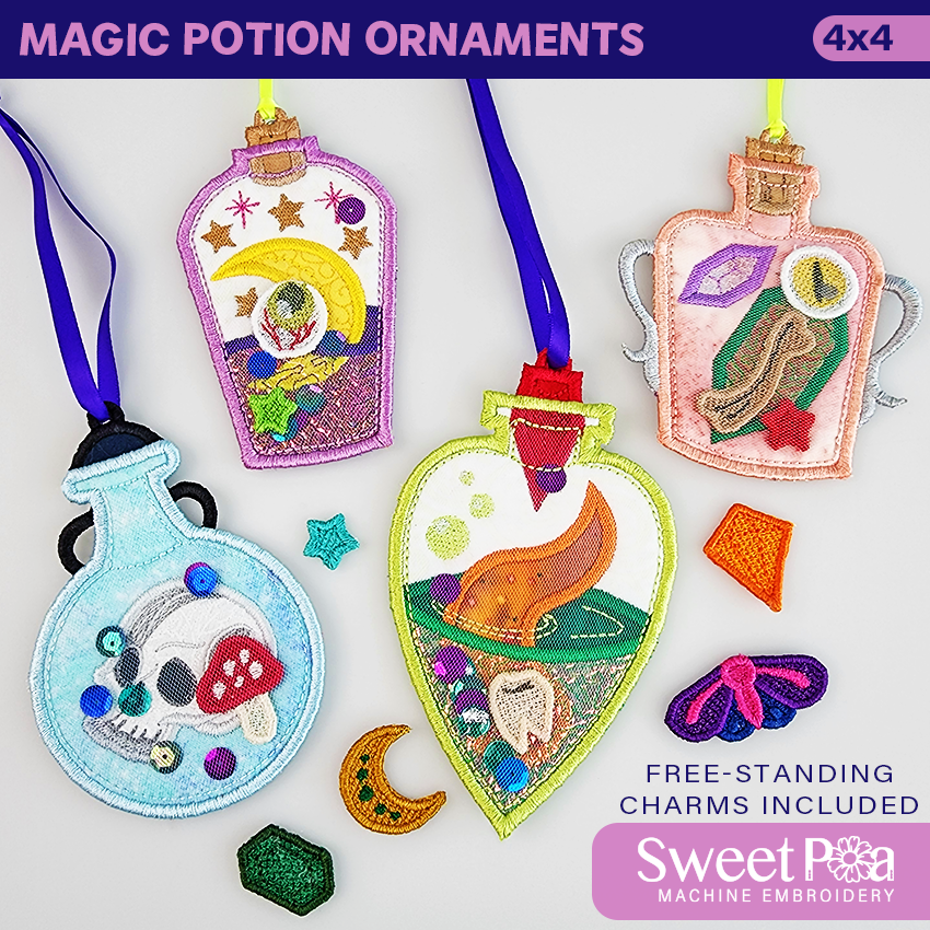 Magic Potion Ornaments 4x4 In the hoop machine embroidery designs