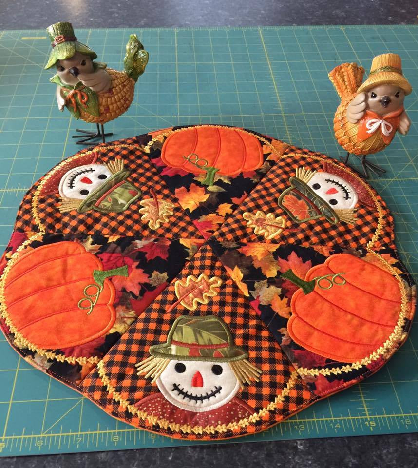 Scarecrow Table Centre 5x5 6x6 7x7 - Sweet Pea Australia In the hoop machine embroidery designs. in the hoop project, in the hoop embroidery designs, craft in the hoop project, diy in the hoop project, diy craft in the hoop project, in the hoop embroidery patterns, design in the hoop patterns, embroidery designs for in the hoop embroidery projects, best in the hoop machine embroidery designs perfect for all hoops and embroidery machines