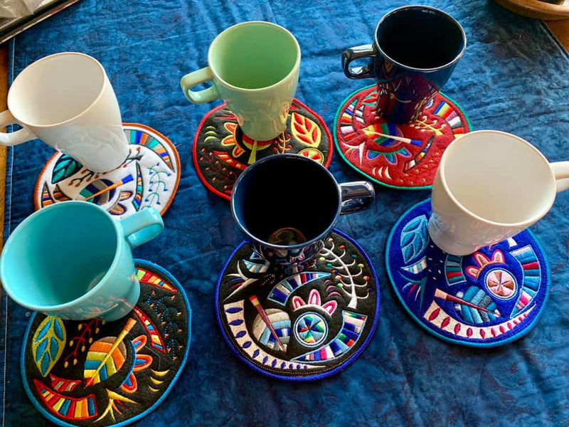 Folk Art Mug Rugs Round 4x4 5x5 6x6 - Sweet Pea
