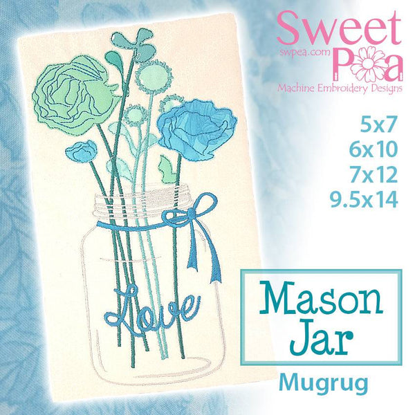 Mason Jar Mugrug 5x7 6x10 7x12 9.5x14 - Sweet Pea