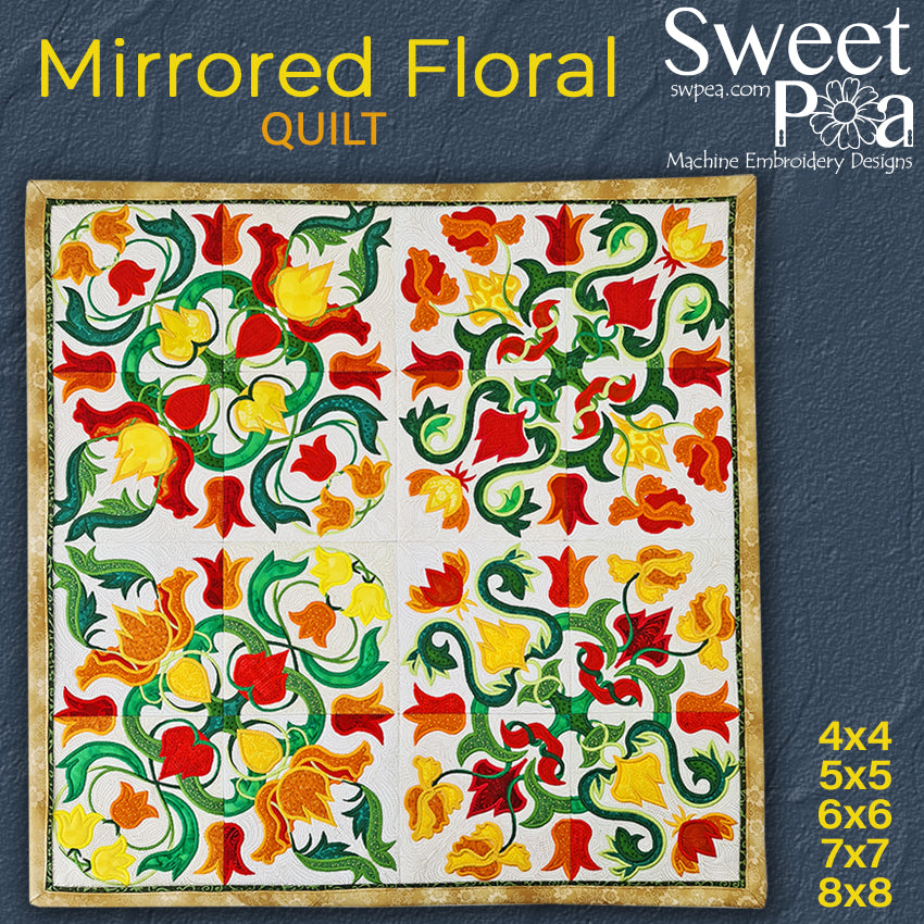 Mirrored Floral Quilt 4x4 5x5 6x6 7x7 8x8 - Sweet Pea Australia In the hoop machine embroidery designs. in the hoop project, in the hoop embroidery designs, craft in the hoop project, diy in the hoop project, diy craft in the hoop project, in the hoop embroidery patterns, design in the hoop patterns, embroidery designs for in the hoop embroidery projects, best in the hoop machine embroidery designs perfect for all hoops and embroidery machines