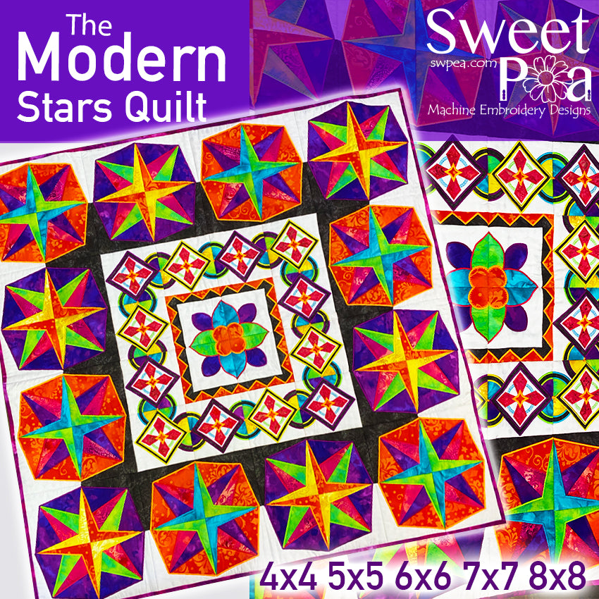 Modern Stars Quilt 4x4 5x5 6x6 7x7 8x8 - Sweet Pea Australia In the hoop machine embroidery designs. in the hoop project, in the hoop embroidery designs, craft in the hoop project, diy in the hoop project, diy craft in the hoop project, in the hoop embroidery patterns, design in the hoop patterns, embroidery designs for in the hoop embroidery projects, best in the hoop machine embroidery designs perfect for all hoops and embroidery machines