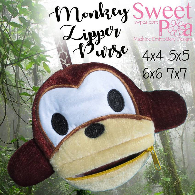 Monkey Zipper Purse 4x4 5x5 6x6 7x7 - Sweet Pea