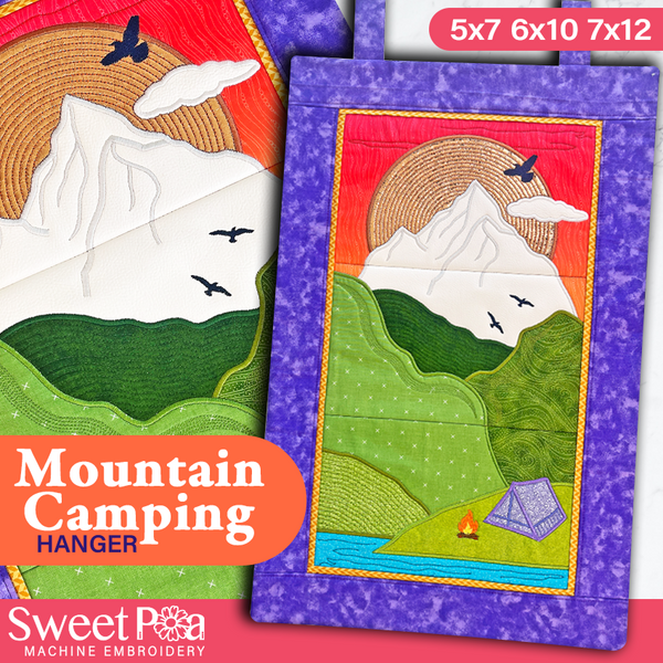 Mountain Camping Hanger 5x7 6x10 7x12 - Sweet Pea In The Hoop Machine Embroidery Design