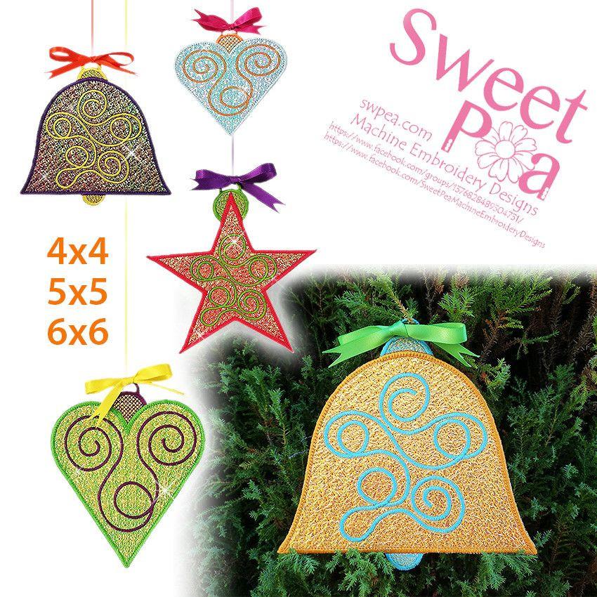 Mylar Christmas Heart, Star and Bell Ornaments 4x4 5x5 6x6 - Sweet Pea Australia In the hoop machine embroidery designs. in the hoop project, in the hoop embroidery designs, craft in the hoop project, diy in the hoop project, diy craft in the hoop project, in the hoop embroidery patterns, design in the hoop patterns, embroidery designs for in the hoop embroidery projects, best in the hoop machine embroidery designs perfect for all hoops and embroidery machines