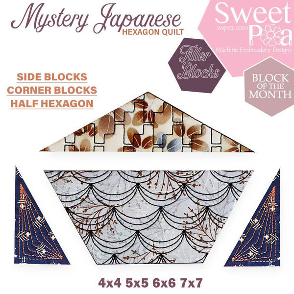 Mystery Japanese Hexagon Quilt BOM Corner, Side and Half Blocks - Sweet Pea