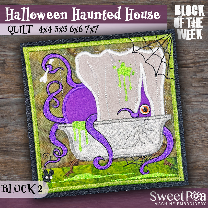 BOW Halloween Haunted House Quilt - Block 2 In the hoop machine embroidery designs