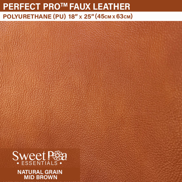 Grained Faux Leather Fabric - Pecan Brown